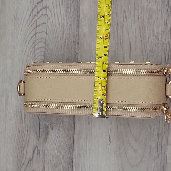 Valentino Orlandi Taupe Small Camera Bag Studded Crossbody Vegan‎ Leather NEW - Picture 14 of 14